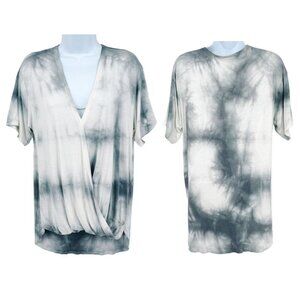 American Eagle Marble Tie Dye Draped Twist Wrap Front Short Sleeve T-Shirt Top